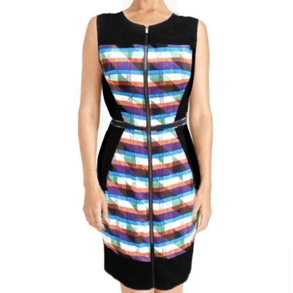 RACHEL ROY | Geometric Zip Front Multicolor Shift Dress Women’s Size 4 - Picture 1 of 9